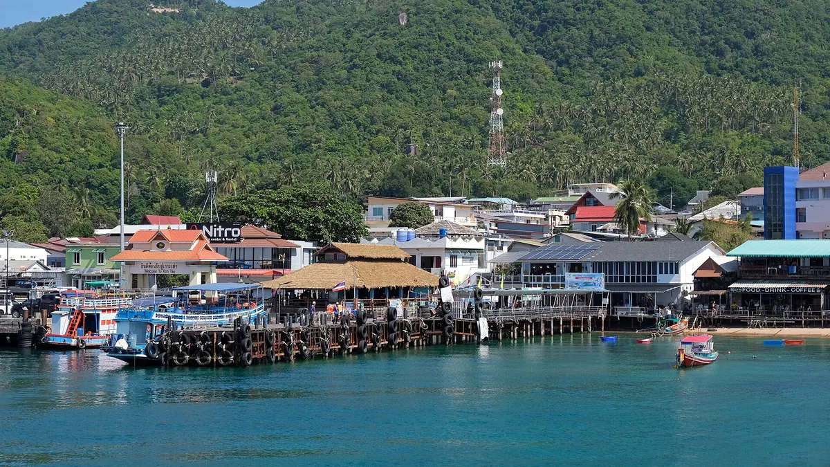 Mae Haad pier and village on Koh Tao, where boats from Koh Phangan dock